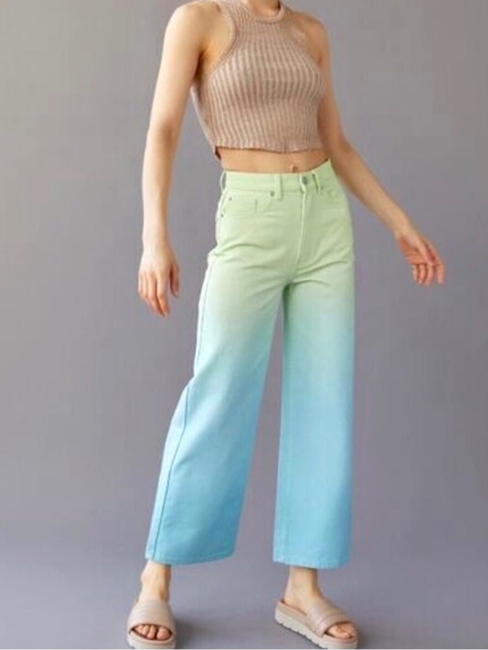 Urban Outfitters Ombre High & Wide-Leg Jeans in Green & Blue 100% Cotton